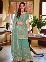 Aqua Green Faux Georgette Plazzo Suit